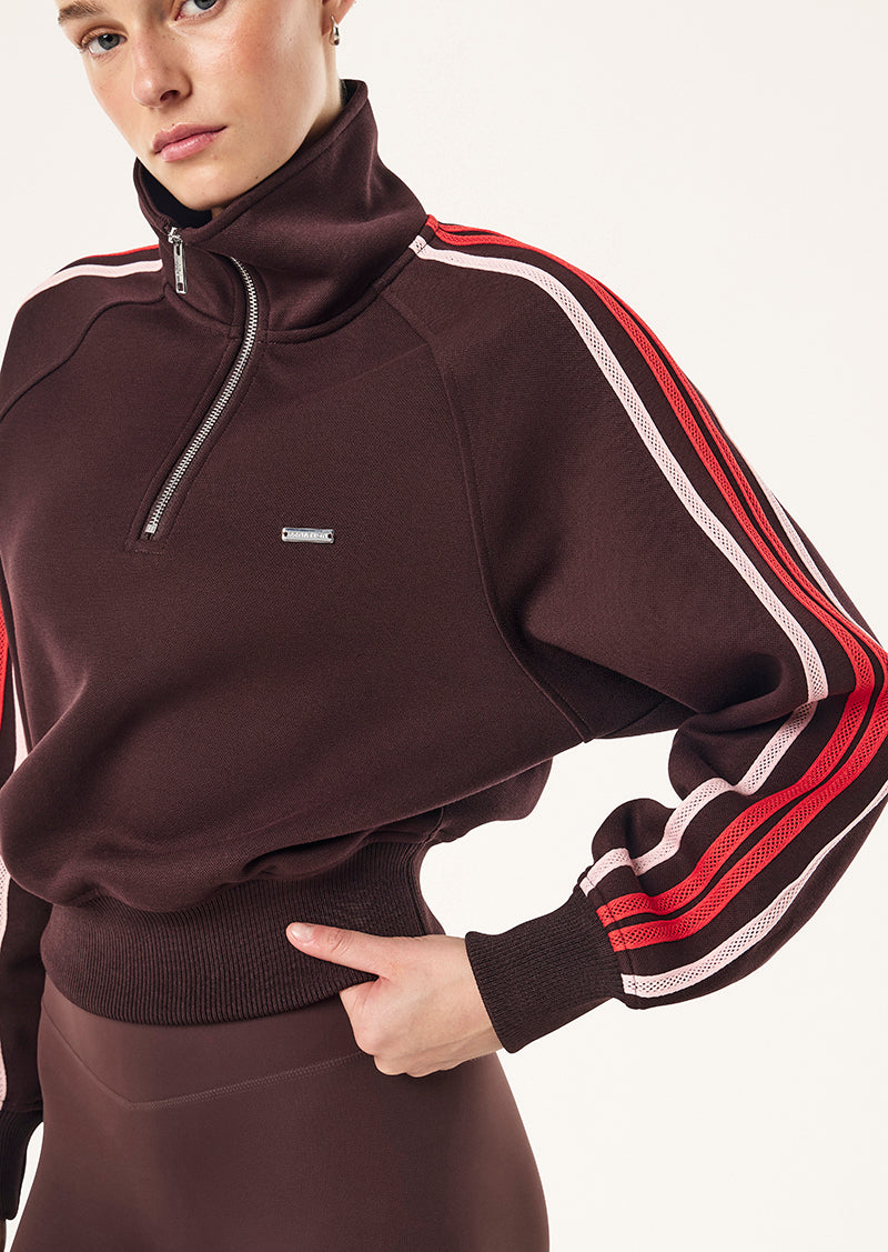 SCOUT QUARTER ZIP IN DARK PLUM BY P.E NATION, WOMEN'S ATHLEISURE ZIP JUMPERS