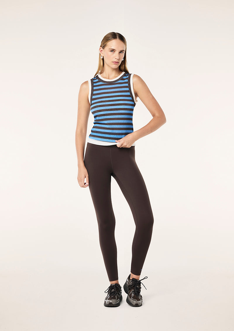 SERENE STRIPE TANK IN COFFEE STRIPE BY P.E NATION, WOMEN'S ATHLEISURE TANKS