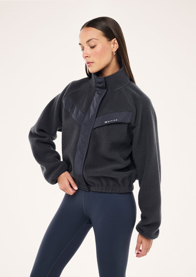 SHELTER SHERPA JACKET IN MARINE BLUE BY P.E NATION, WOMEN'S ATHLEISURE JACKETS