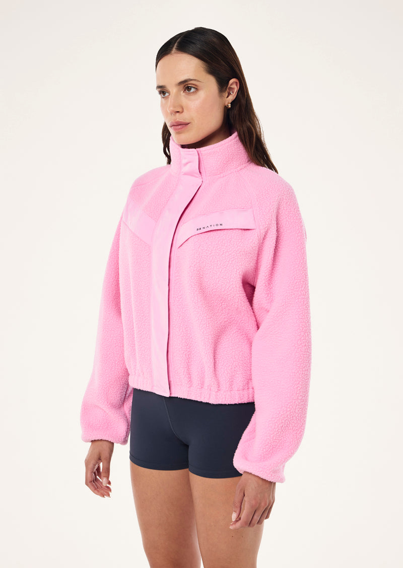 SHELTER SHERPA JACKET IN PRISM PINK BY P.E NATION, WOMEN'S ATHLEISURE JACKETS