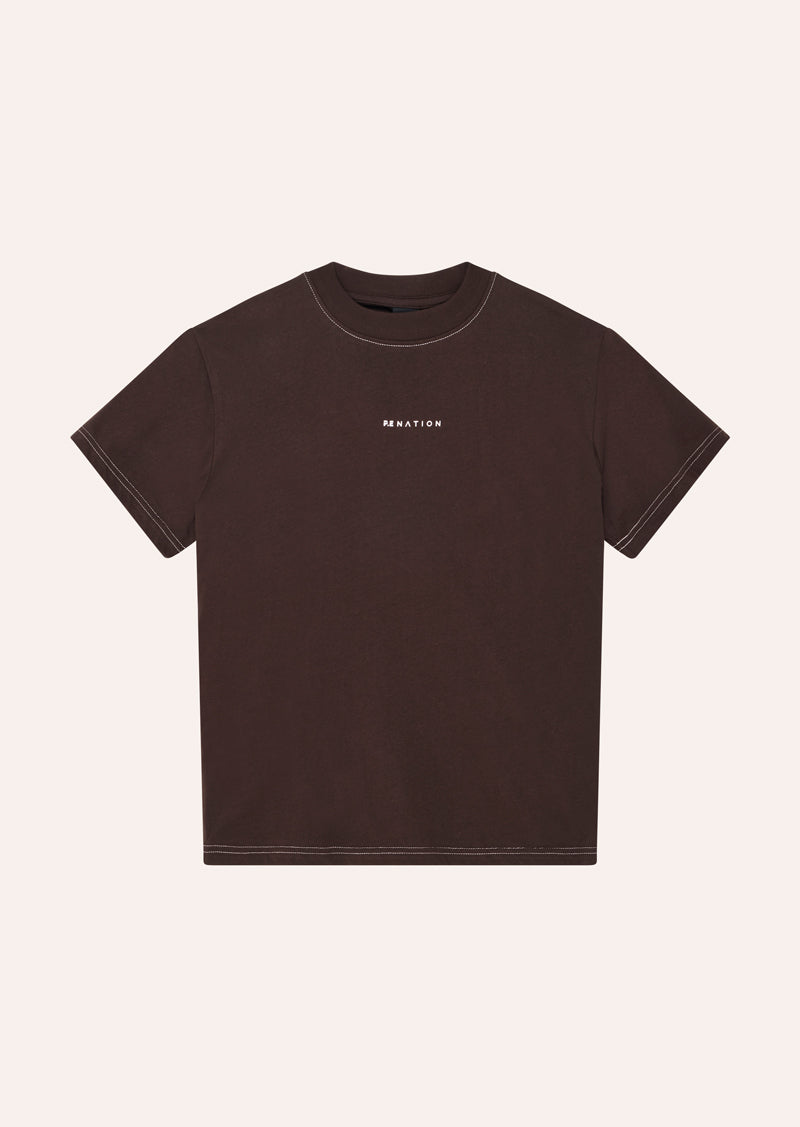 SHIFT TEE IN ESPRESSO BY P.E NATION, WOMENS ATHLEISURE GRAPHIC TEE BROWN