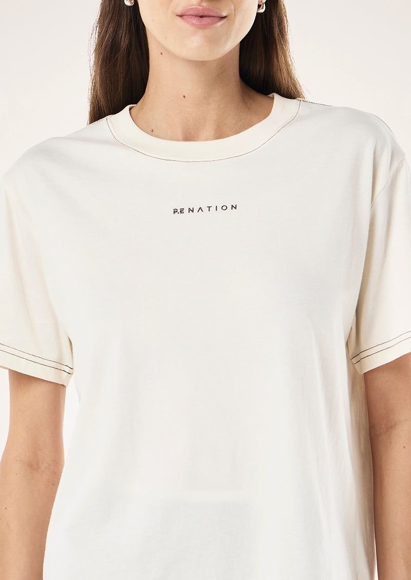 SHIFT TEE IN WHISPER WHITE & MAJOR BROWN