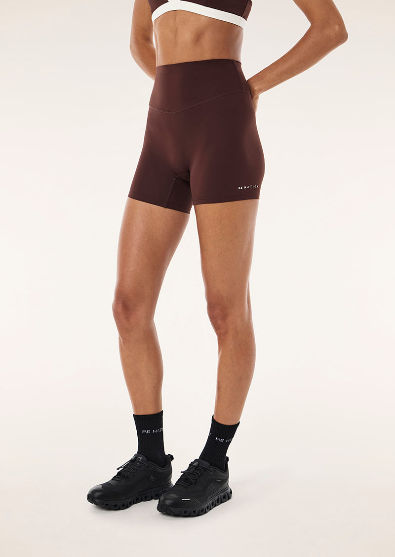 Signature Scoop 5" Bike Short in Mahogany by P.E Nation, Women's Athleisure Bike Shorts