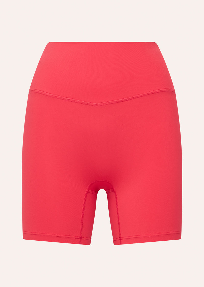 SIGNATURE 5 INCH BIKE SHORTS IN STRAWBERRY BY P.E NATION, WOMEN'S ATHLEISURE BIKE SHORTS