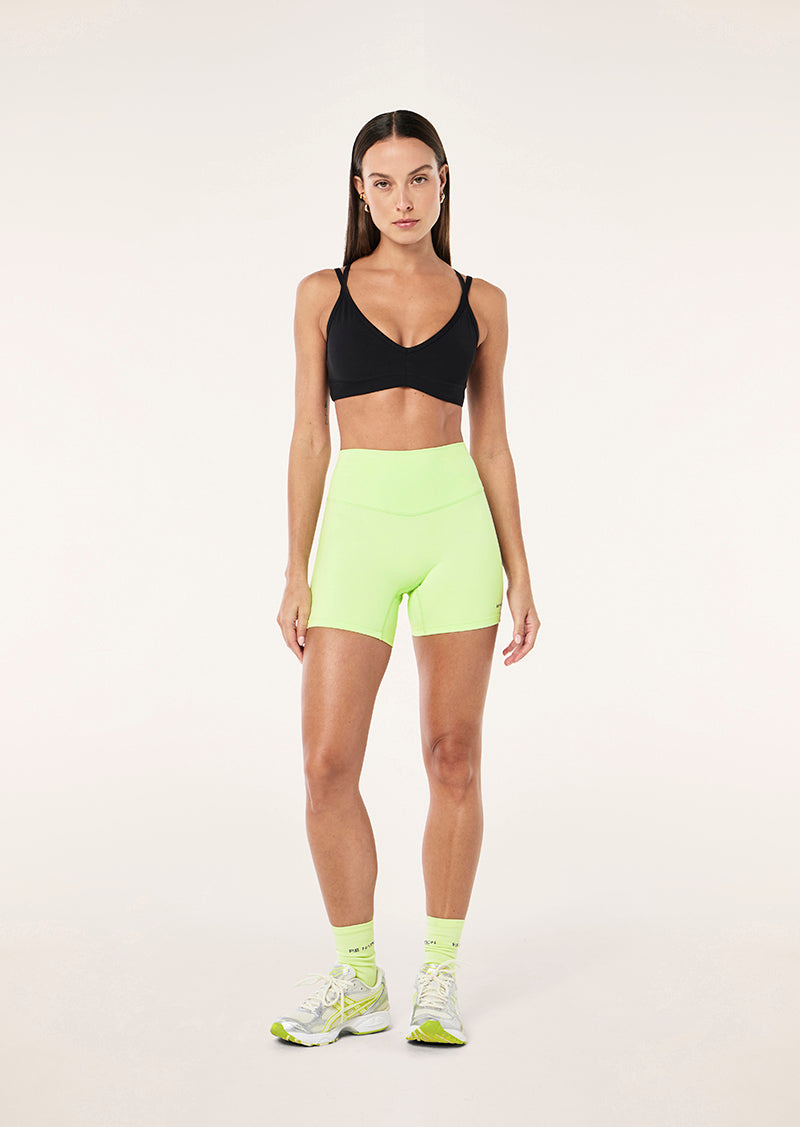 SIGNATURE 5" BIKE SHORT IN WASHED LIME BY P.E NATION, WOMEN'S ATHLEISURE BIKE SHORTS