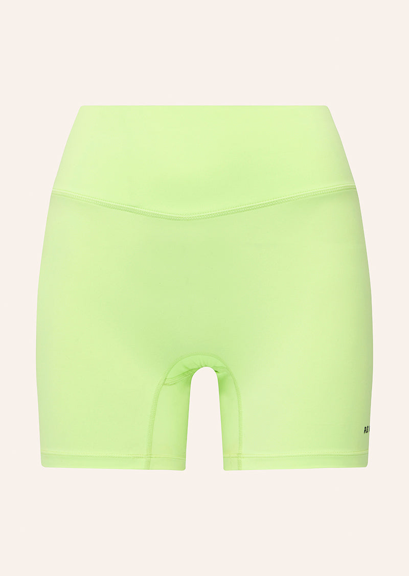 SIGNATURE 5" BIKE SHORT IN WASHED LIME BY P.E NATION, WOMEN'S ATHLEISURE BIKE SHORTS