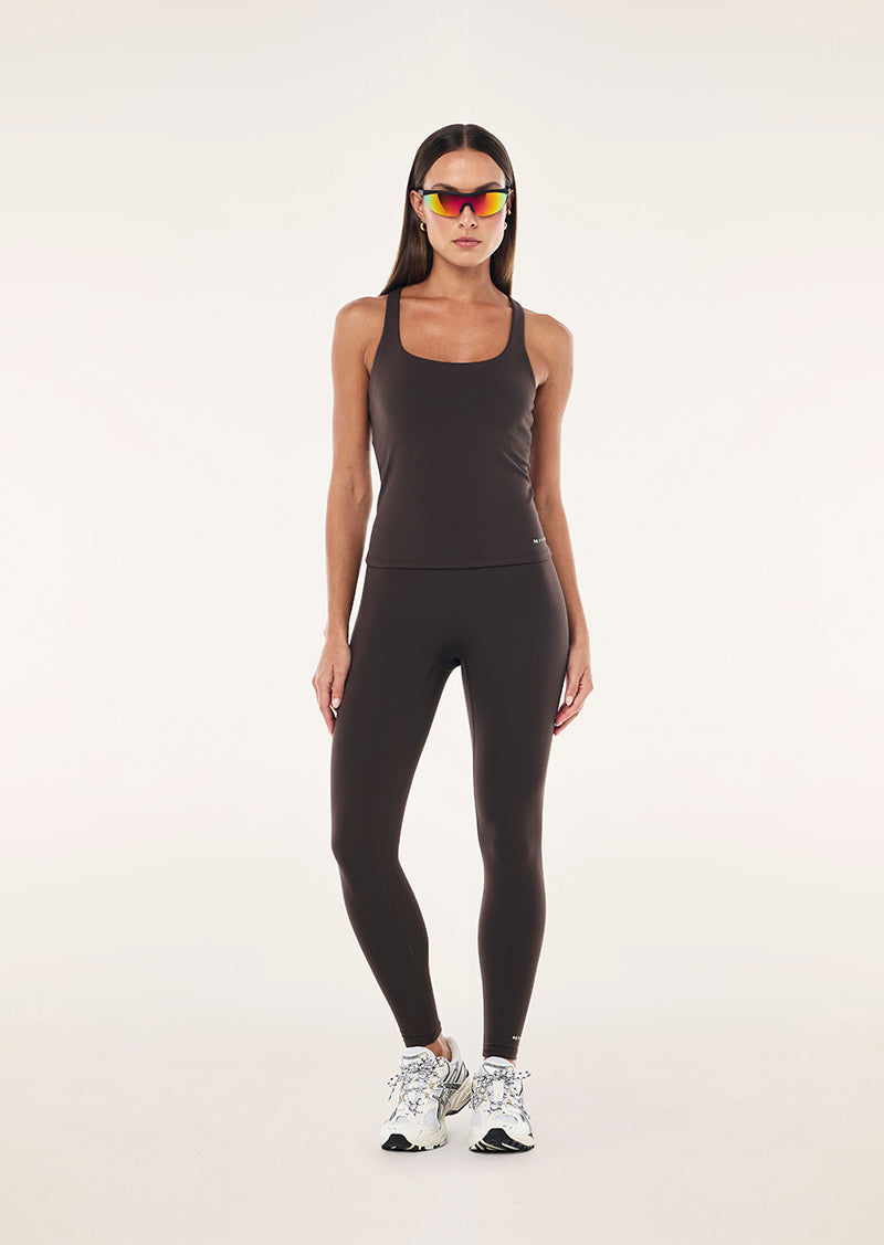 SIGNATURE SCOOP TANK IN COFFEE BY P.E NATION, WOMEN'S ATHLEISURE TANKS