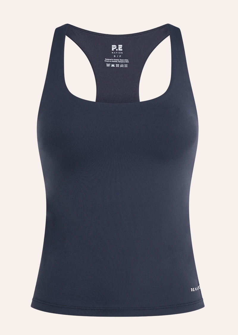 SIGNATURE SCOOP TANK IN MARINE BLUE BY P.E NATION, WOMEN'S ATHLEISURE TANKS