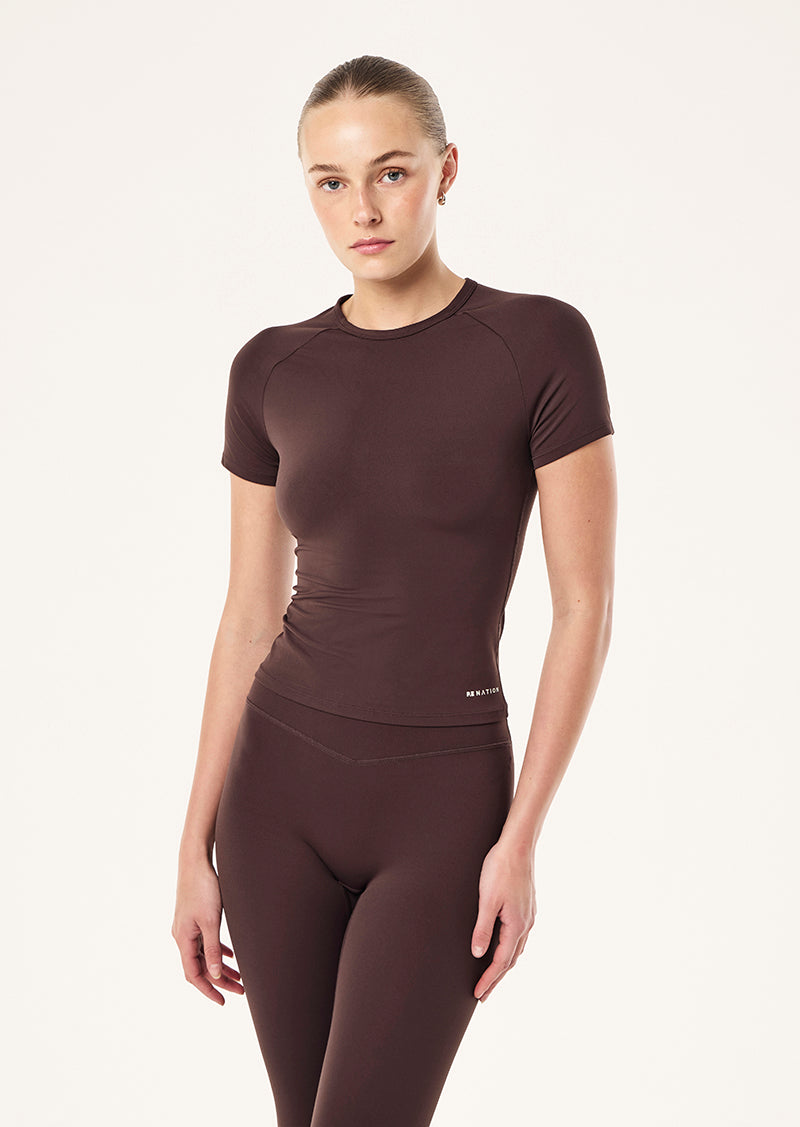 SIGNATURE SHORT SLEEVE TEE  IN DARK PLUM BY P.E NATION