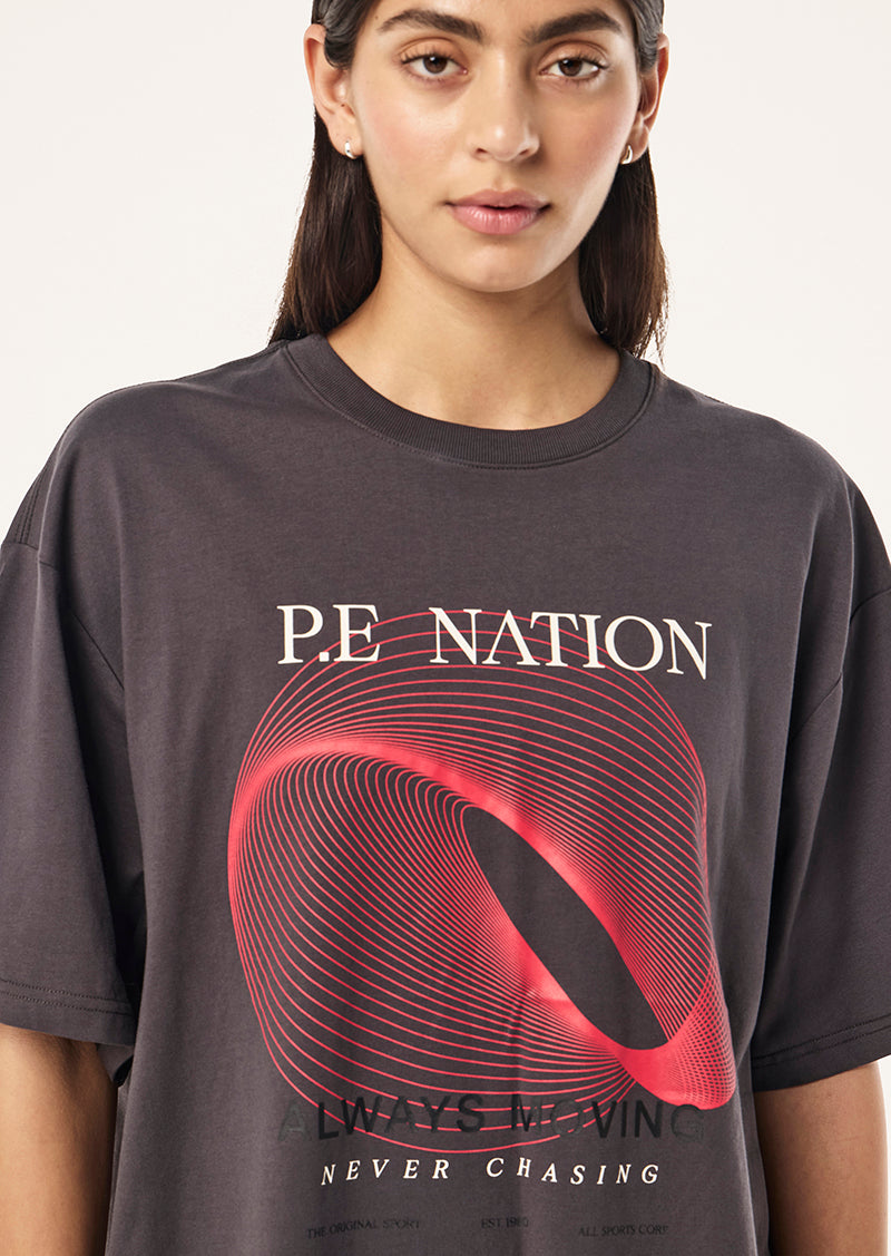 SNAP OVERSIZED TEE IN IRON BY P.E NATION, WOMEN'S ATHLEISURE OVERSIZED TEE