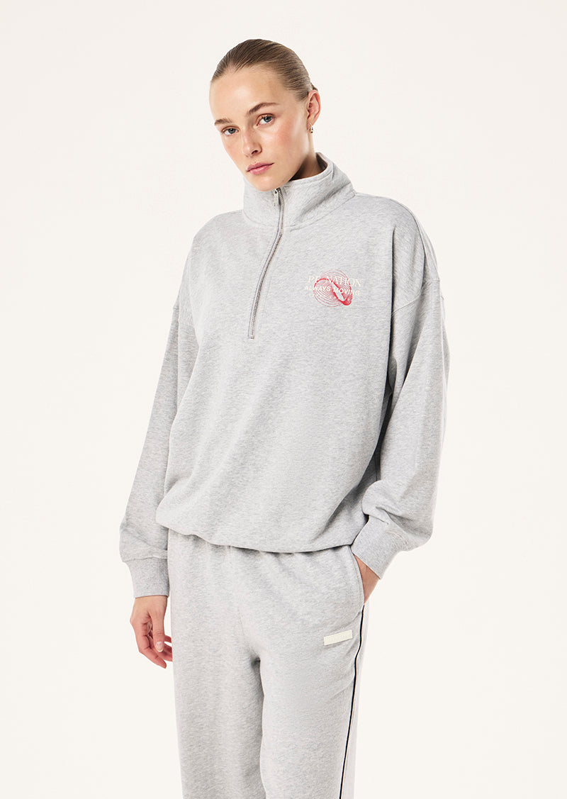 SNAP QUARTER ZIP IN GREY MARLE BY P.E NATION, WOMEN'S ATHLEISURE QUARTER ZIP JUMPER