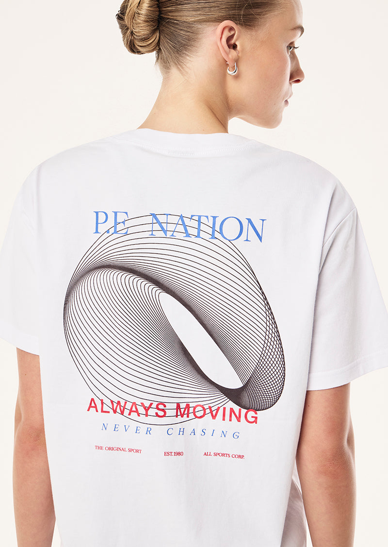 SNAP RELAXED FIT TEE IN WHIT EBY P.E NATION, WOMEN'S ATHLEISURE RELAXED TEE