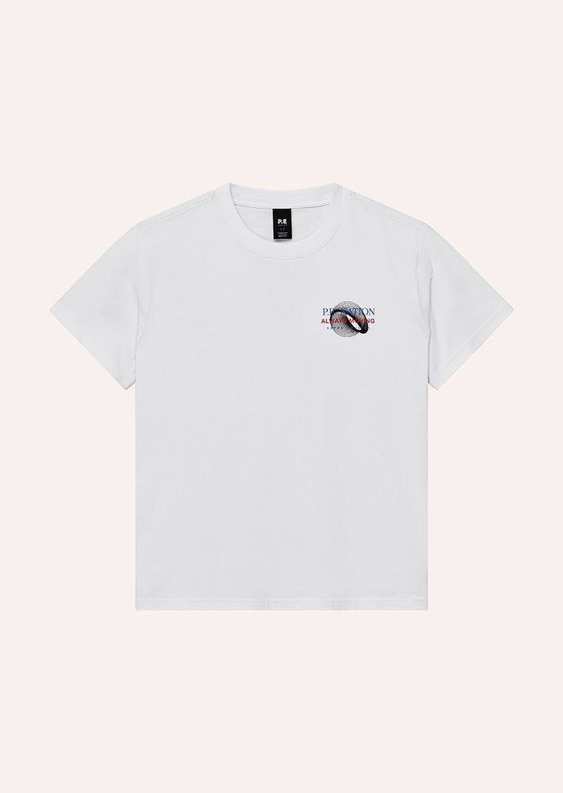 SNAP RELAXED FIT TEE IN WHIT EBY P.E NATION, WOMEN'S ATHLEISURE RELAXED TEE
