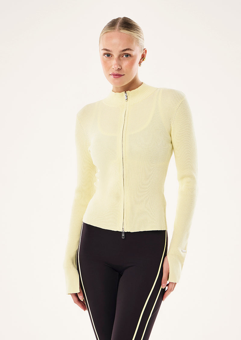 SOLAR KNIT JACKET IN SOFT YELLOW BY P.E NATION, WOMEN'S ATHLEISURE KNITWEAR