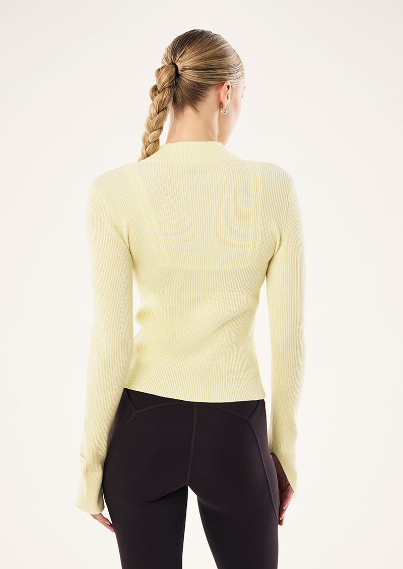 SOLAR KNIT JACKET IN SOFT YELLOW BY P.E NATION, WOMEN'S ATHLEISURE KNITWEAR