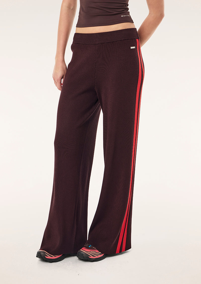SOLAR KNIT PANT IN DARK PLUM BY P.E NATION, WOMEN'S ATLEISURE KNIT WIDE LEG PANT