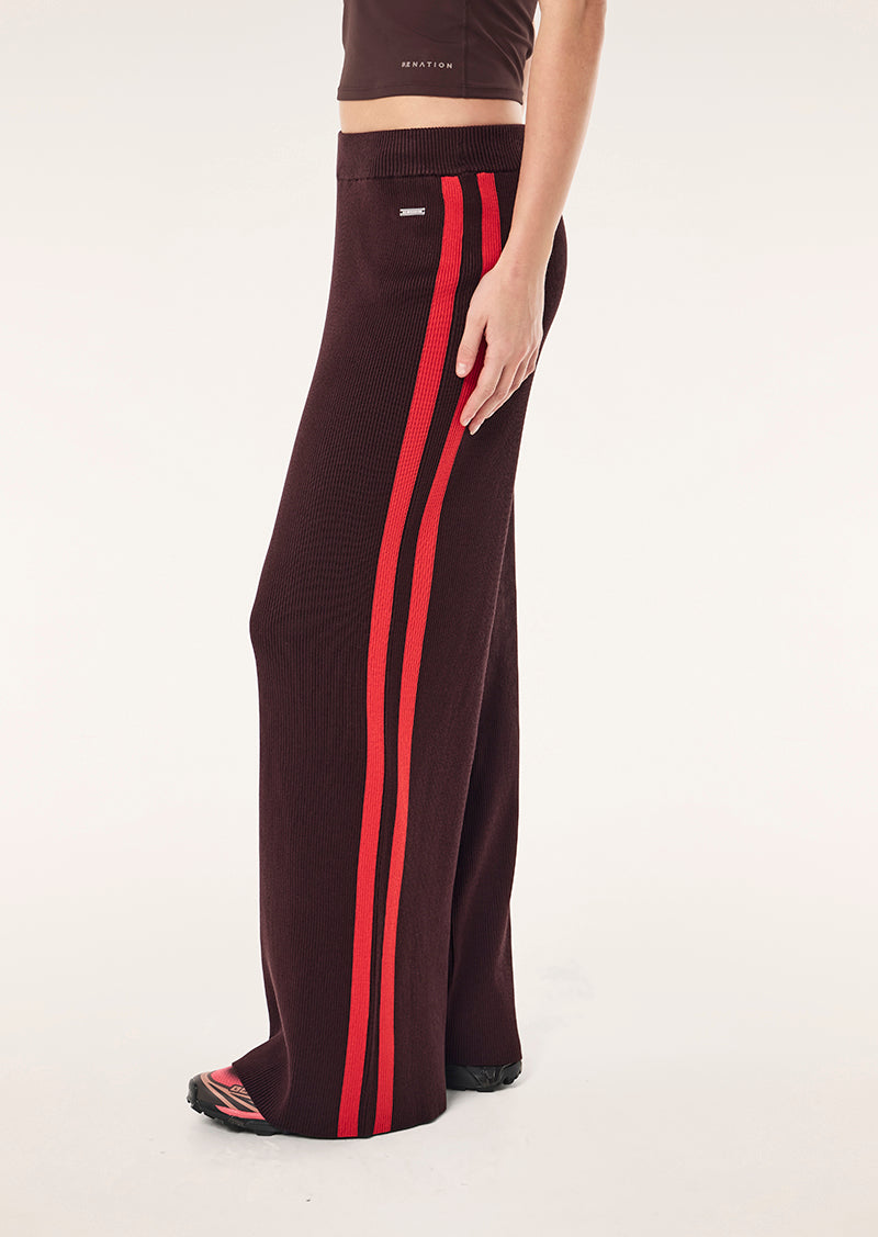 SOLAR KNIT PANT IN DARK PLUM BY P.E NATION, WOMEN'S ATLEISURE KNIT WIDE LEG PANT