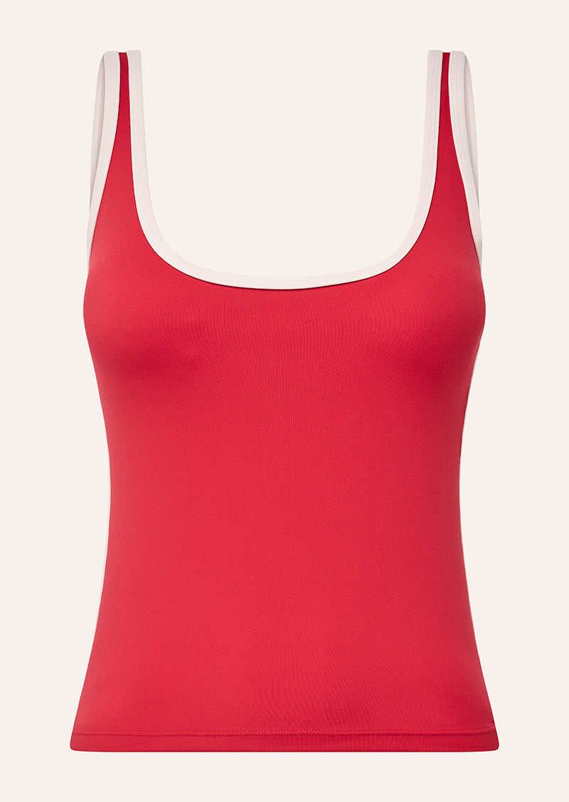 SOLIS SCOOP TANK IN STRAWBERRY & SOFT PINK BY P.E NATION, WOMEN'S ATHLEISURE PILATES TANK