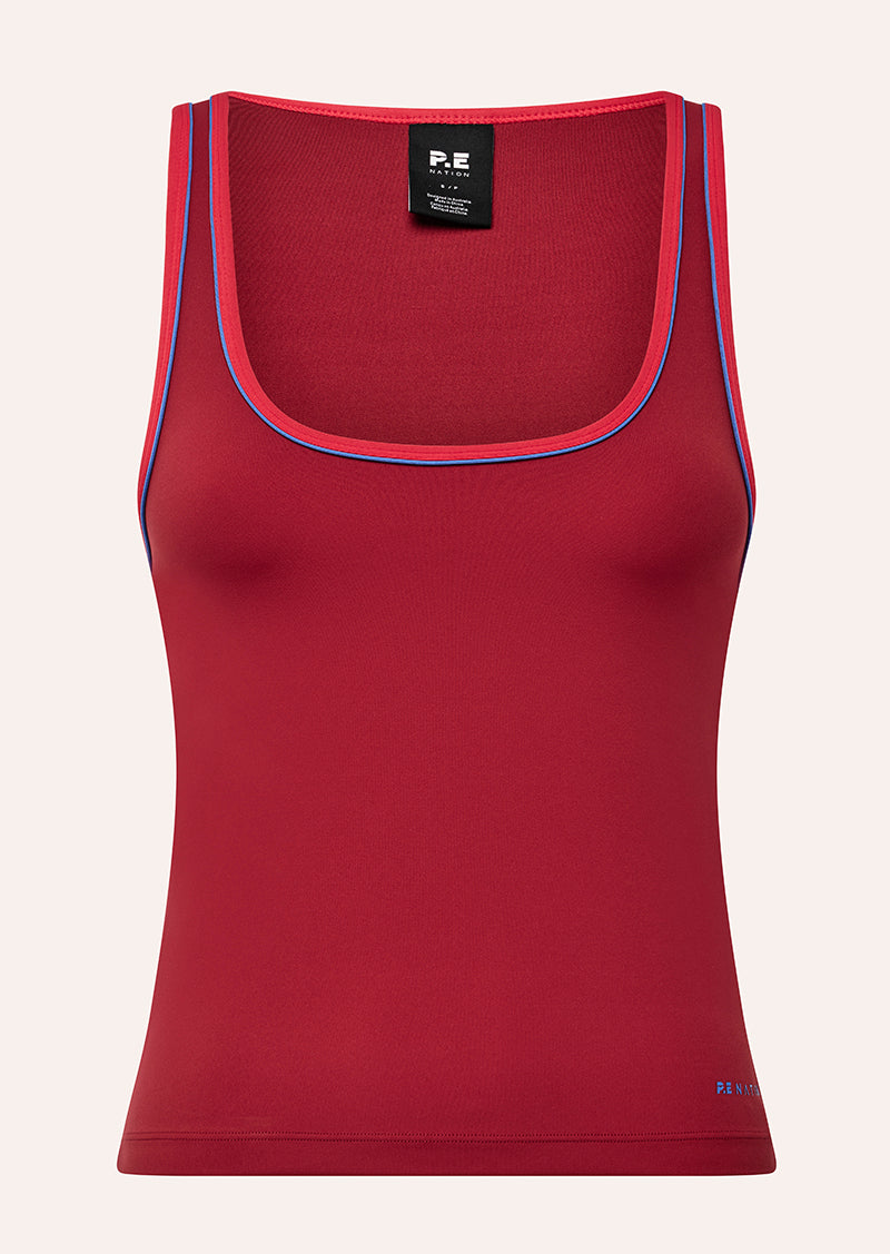 SPECTRUM SCOOP TANK IN CHERRY & STRAWBERRY BY P.E NATION, WOMEN'S ATHLEISURE PILATES TANK