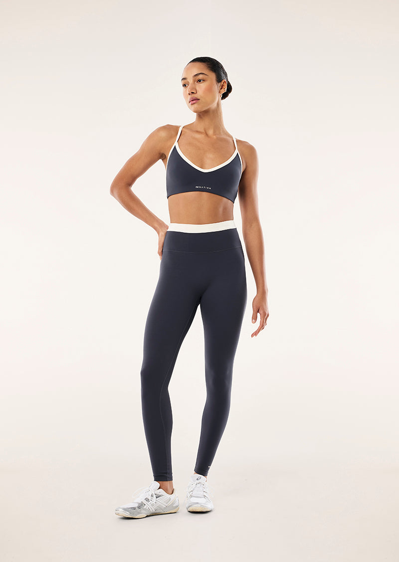 SPECTRUM SPORTS BRA IN MARINE BLUE & WHISPER WHITE BY P.E NATION, WOMEN'S ATHLEISURE SPORTS BRA