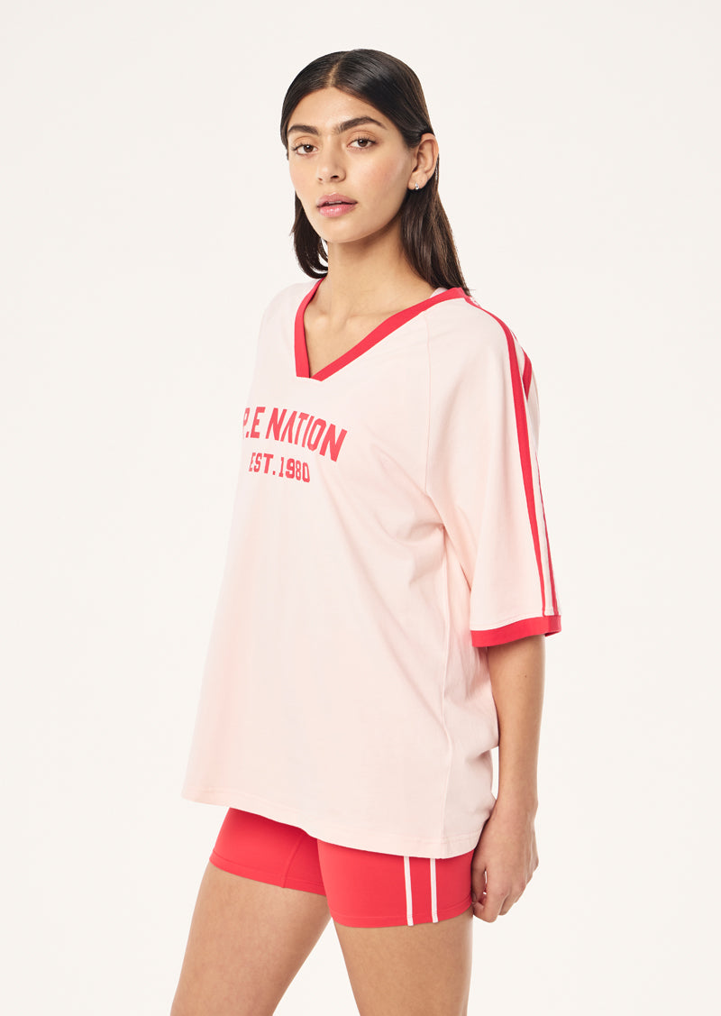 SPINOUT BASEBALL TEE IN SOFT PINK BY P.E NATION, WOMEN'S ATHLEISURE OVERSIZED TEE
