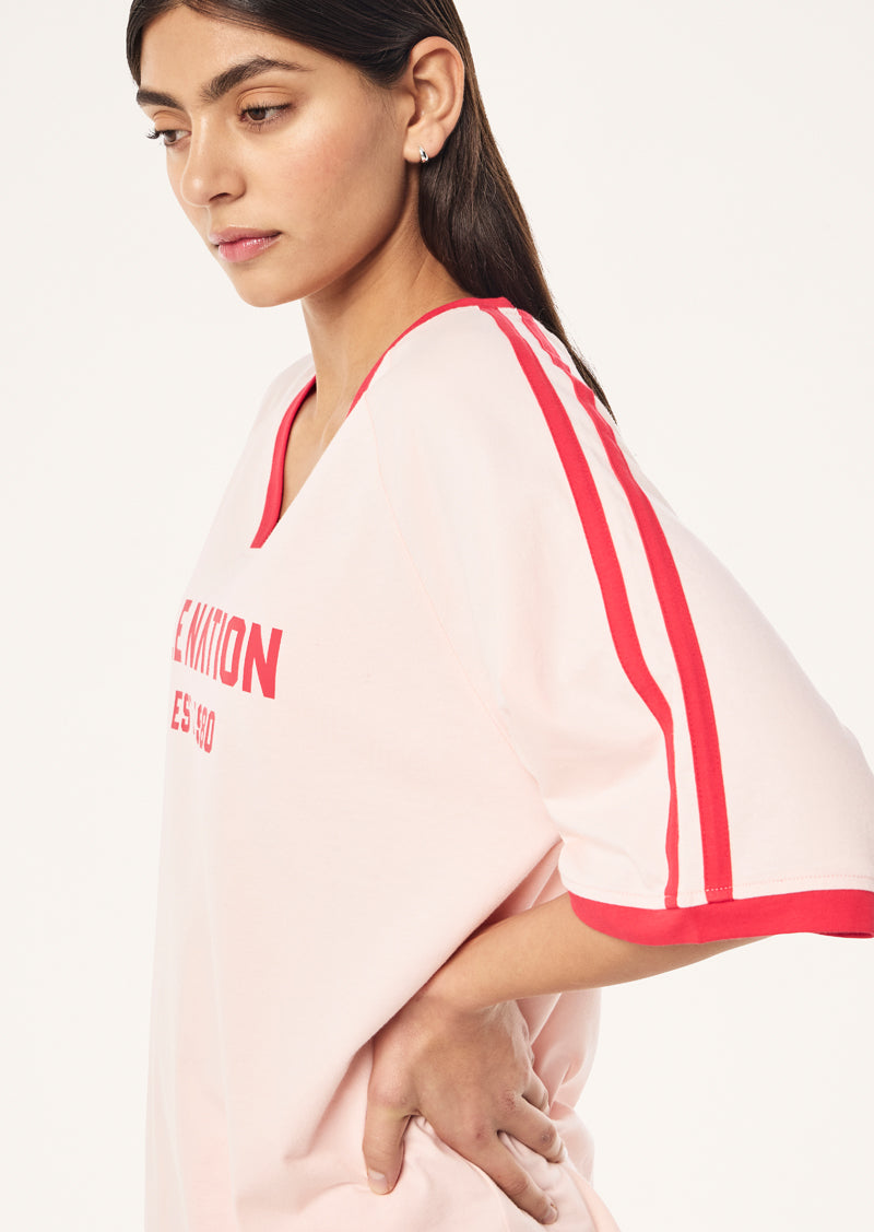 SPINOUT BASEBALL TEE IN SOFT PINK BY P.E NATION, WOMEN'S ATHLEISURE OVERSIZED TEE