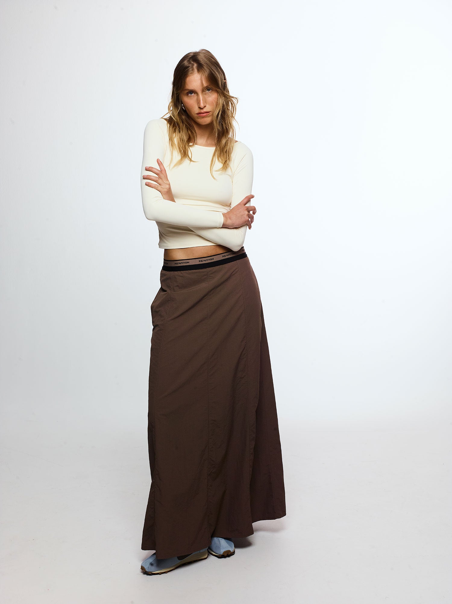 AVANT SKIRT IN WALNUT BY P.E NATION, WOMENS ATHLEISURE SKIRT BROWN