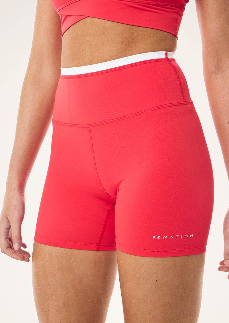STELLAR 5" BIKE SHORT IN STRAWBERRY & OPTIC WHITE