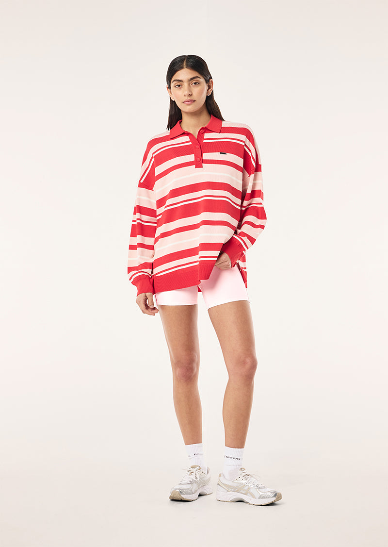 STRATA RUGBY KNIT IN STRAWBERRY STRIPE