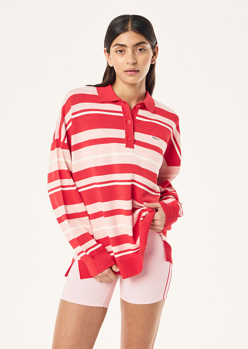 STRATA RUGBY KNIT IN STRAWBERRY STRIPE