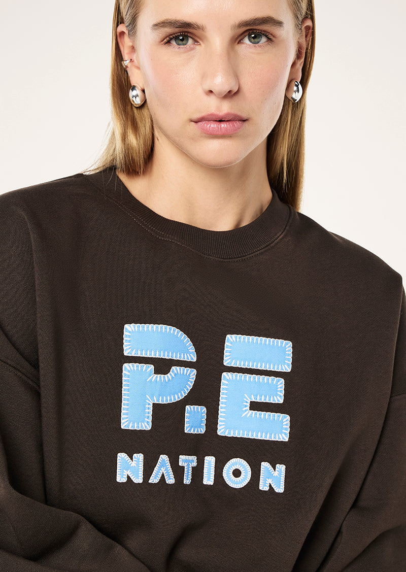 STRIKE SWEAT IN COFFEE BY P.E NATION, WOMEN'S ATHLEISURE SWEATSHIRTS