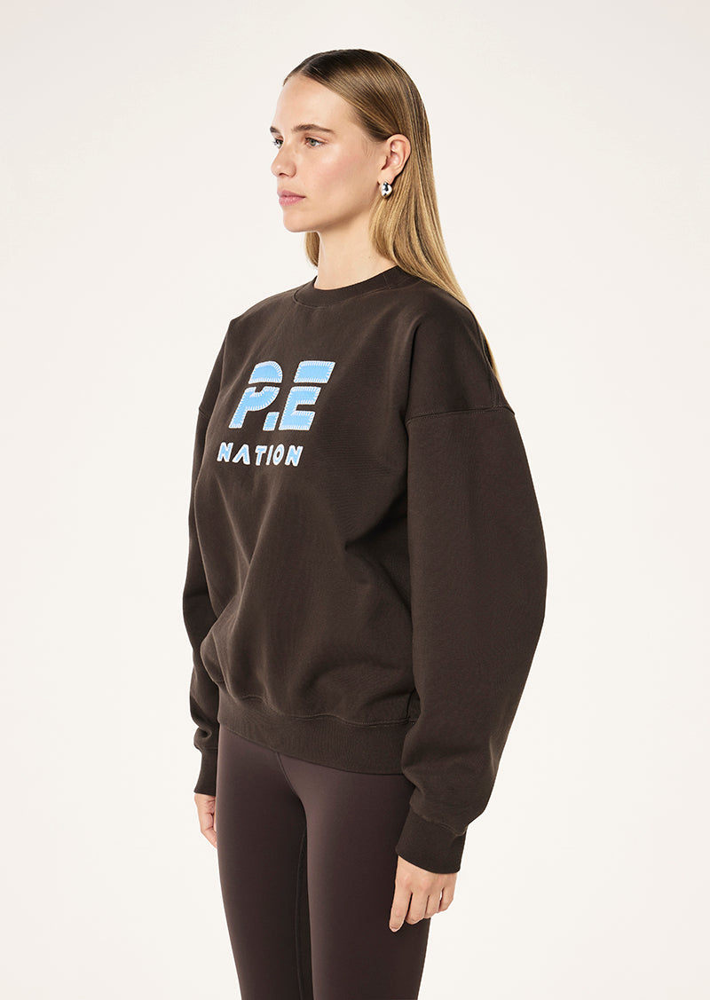 STRIKE SWEAT IN COFFEE BY P.E NATION, WOMEN'S ATHLEISURE SWEATSHIRTS