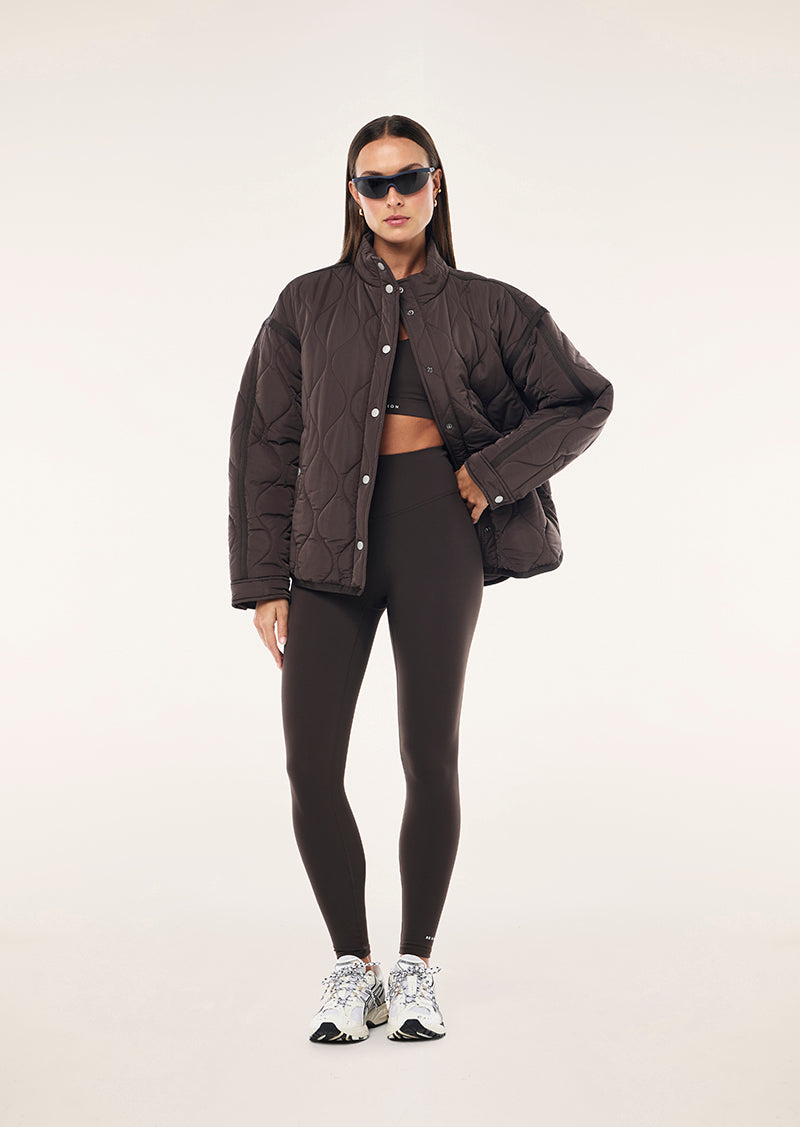 SURGE QUILT JACKET IN COFFEE BY P.E NATION, WOMEN'S ATHLEISURE PUFFER JACKETS