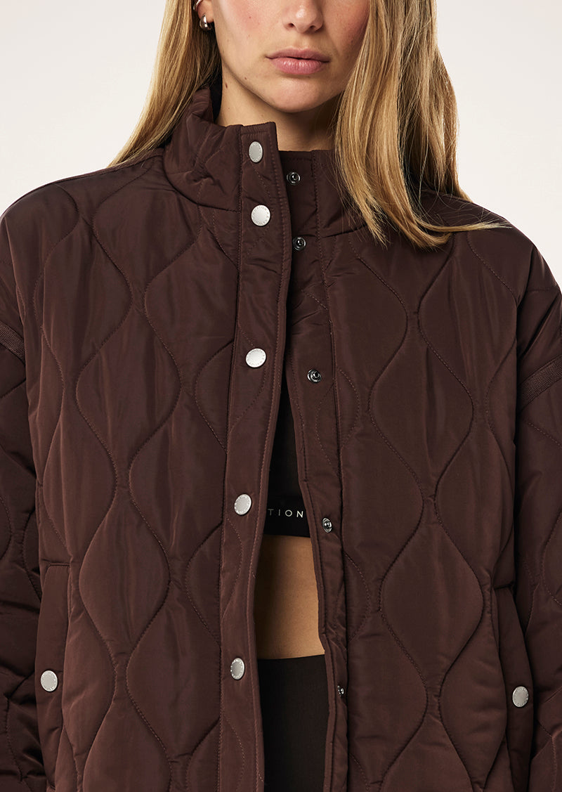 SURGE QUILT JACKET IN ESPRESSO BY P.E NATION, WOMENS OVERSIZED QUILTED JACKET BROWN