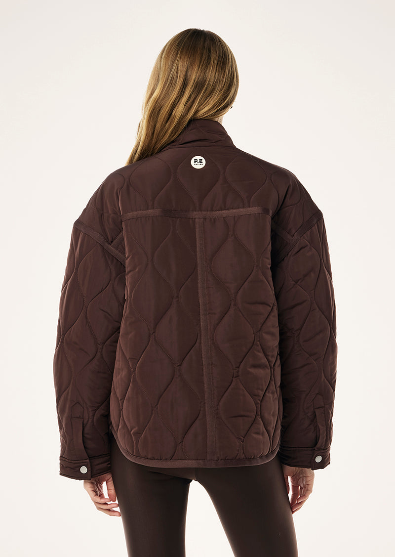 SURGE QUILT JACKET IN ESPRESSO BY P.E NATION, WOMENS OVERSIZED QUILTED JACKET BROWN