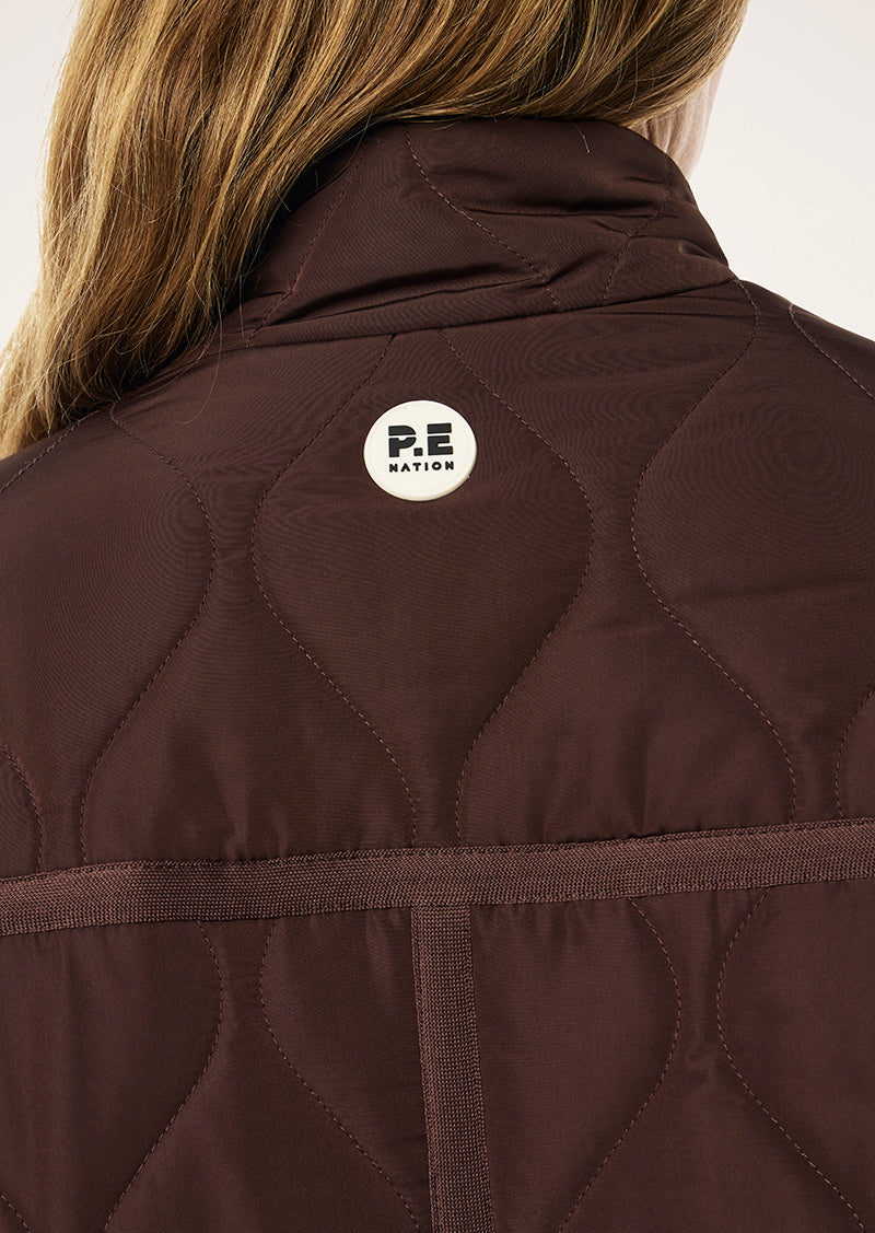 SURGE QUILT JACKET IN ESPRESSO BY P.E NATION, WOMENS OVERSIZED QUILTED JACKET BROWN