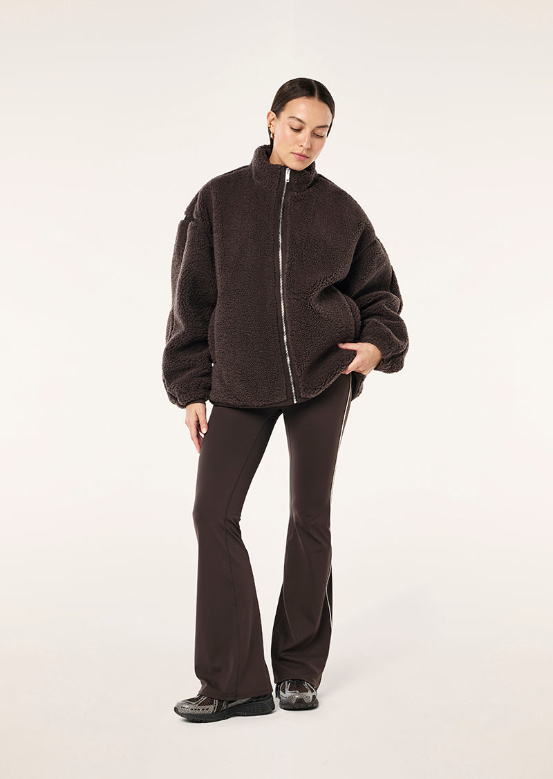 SURGE TEDDY JACKET IN COFFEE BY P.E NATION, WOMEN'S ATHLEISURE TEDDY JACKETS