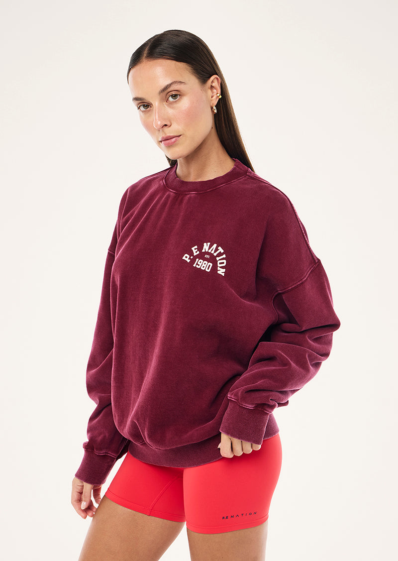 SWERVE SWEAT IN WASHED CABERNET BY P.E NATION, WOMEN'S ATHLEISURE SWEATSHIRT