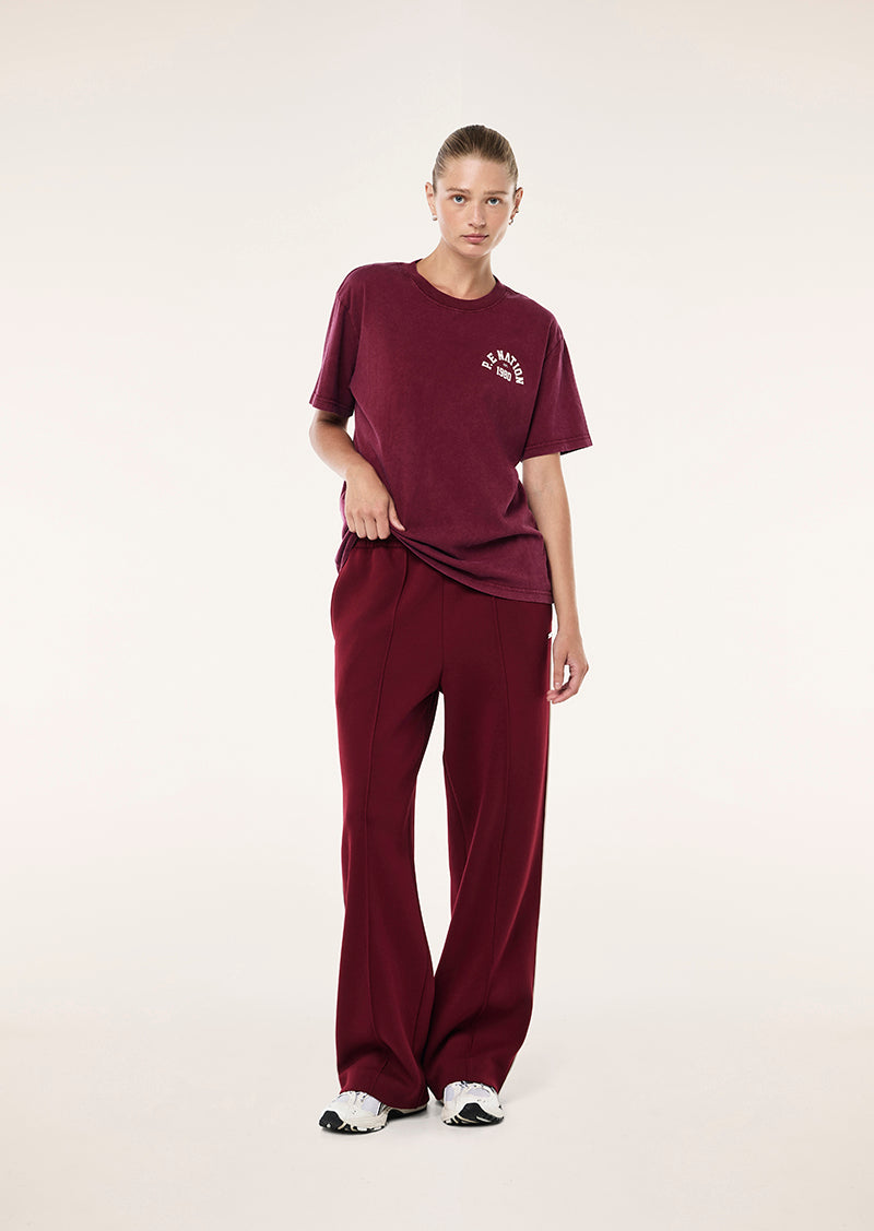 SWERVE TEE IN WASHED CABERNET BY P.E NATION, WOMEN'S ATHLEISURE TEES