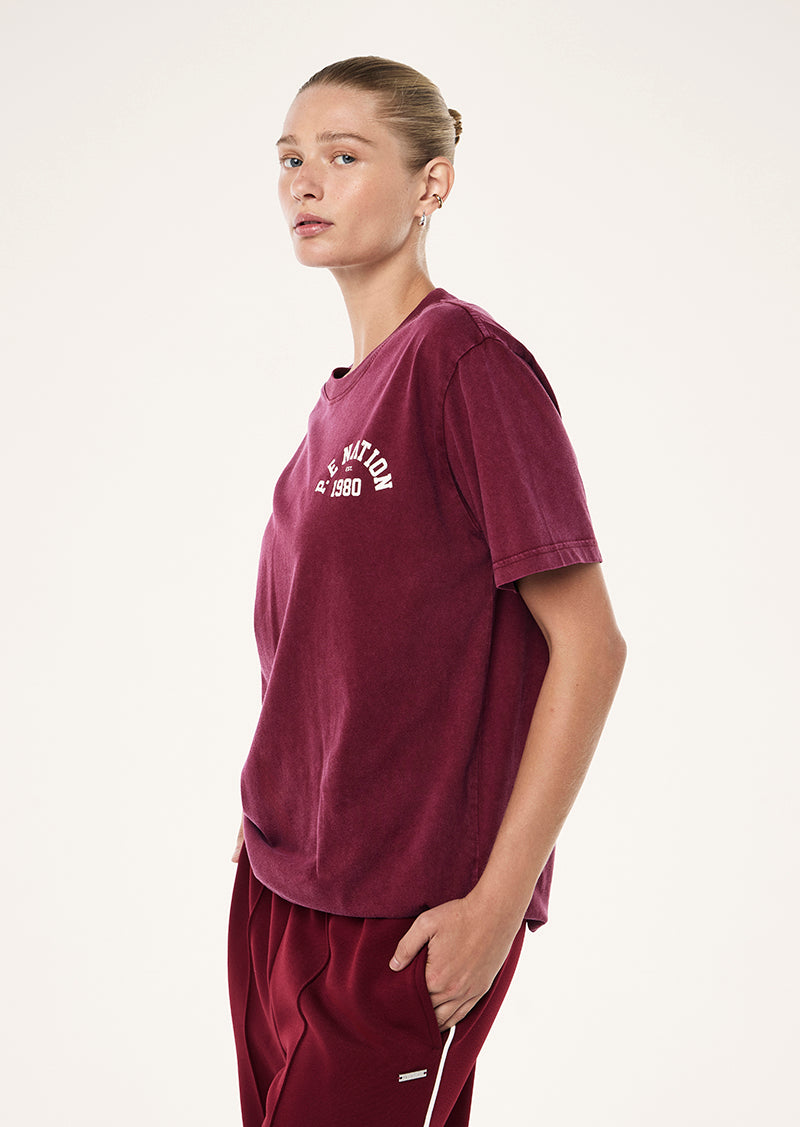 SWERVE TEE IN WASHED CABERNET BY P.E NATION, WOMEN'S ATHLEISURE TEES