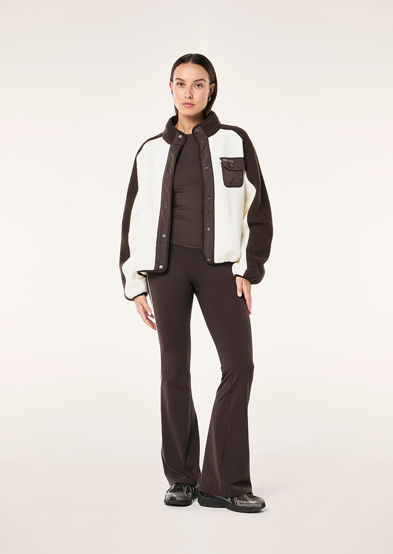 TAKEOVER JACKET IN COFFEE & WHISPER WHITE BY P.E NATION, WOMEN'S ATHLEISURE JACKETS