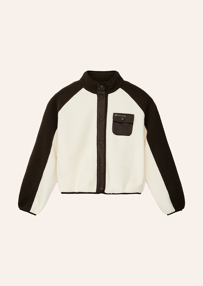 TAKEOVER JACKET IN COFFEE & WHISPER WHITE BY P.E NATION, WOMEN'S ATHLEISURE JACKETS