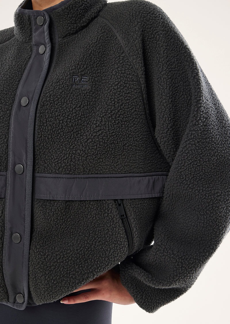 TECHNIQUE JACKET IN MARINE BLUE BY P.E NATION, WOMEN'S ATHLEISURE SHERPA JACKETS
