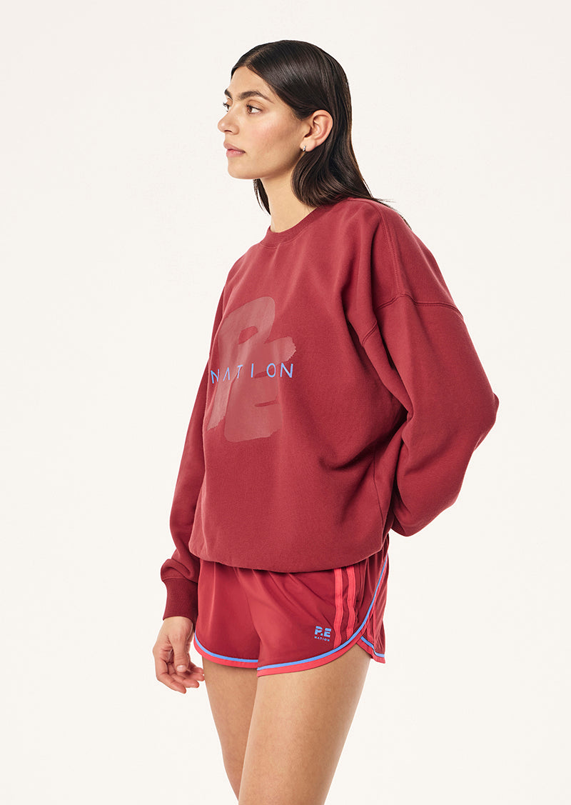 TIDAL OVERSIZED SWEAT IN CHERRY BY P.E NATION, WOMEN'S ATHLEISURE SWEAT