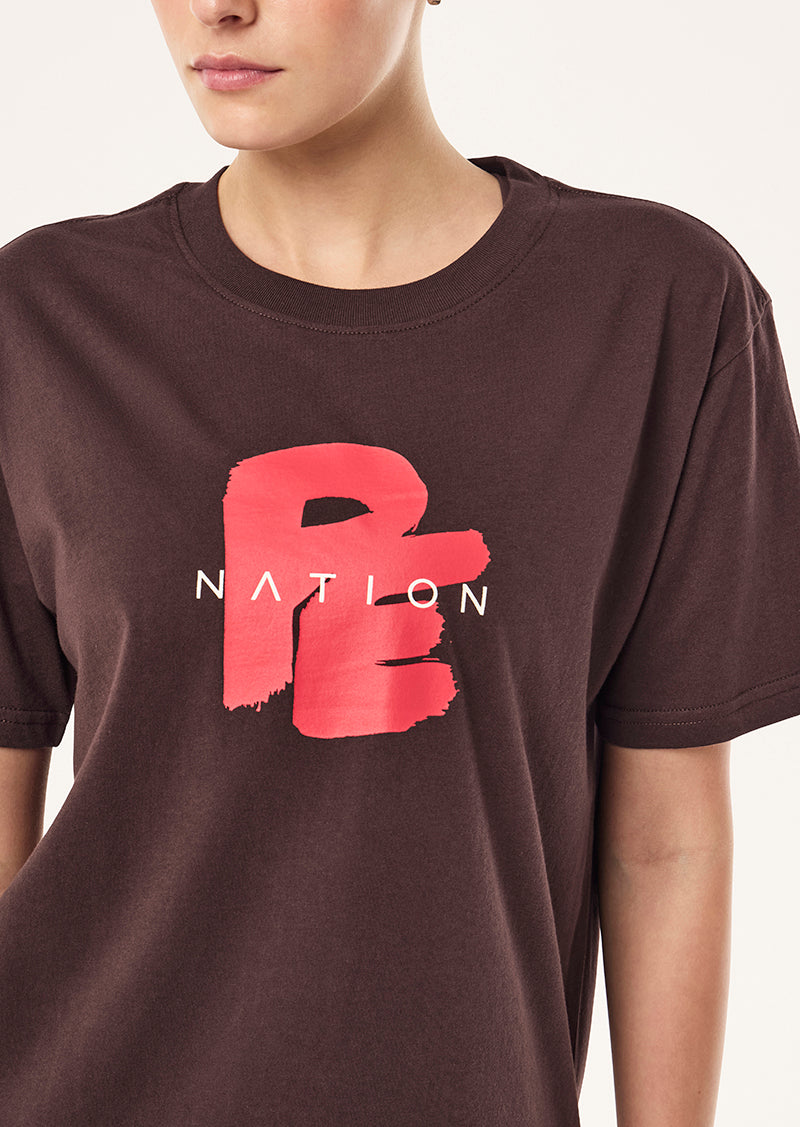 TIDAL RELAXED TEE IN DARK PLUM BY P.E NATION, WOMEN'S ATHLEISURE RELAXED TEE