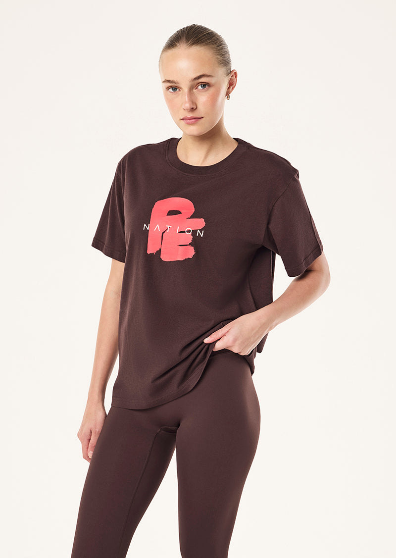 TIDAL RELAXED TEE IN DARK PLUM BY P.E NATION, WOMEN'S ATHLEISURE RELAXED TEE