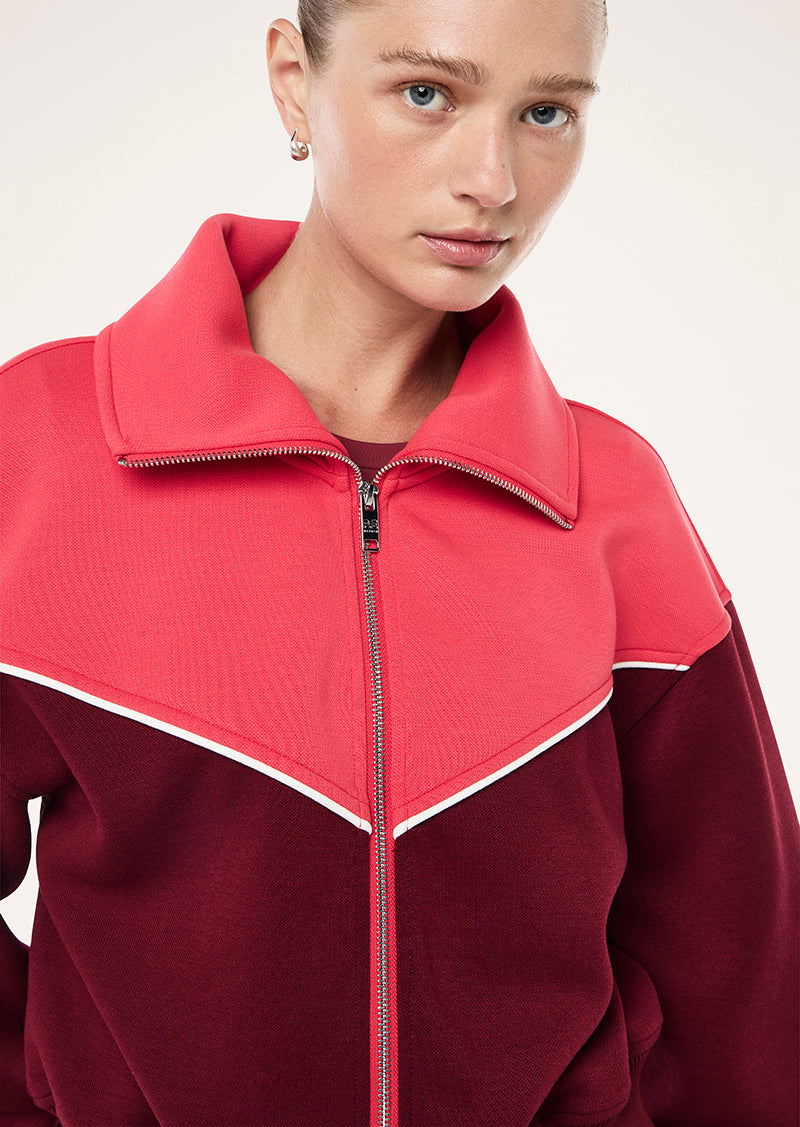 TRIUMPH JACKET IN CABERNET & STRAWBERRY BY P.E NATION, WOMEN'S ATHLEISURE JACKETS 