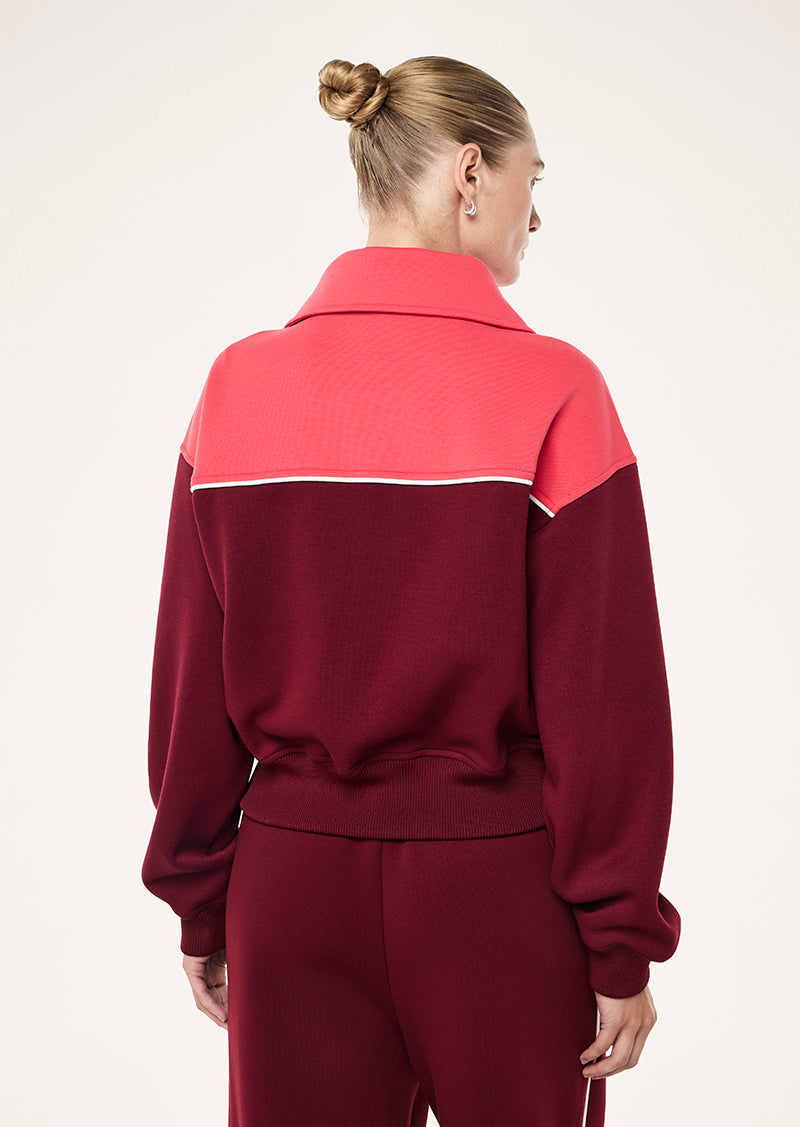 TRIUMPH JACKET IN CABERNET & STRAWBERRY BY P.E NATION, WOMEN'S ATHLEISURE JACKETS 