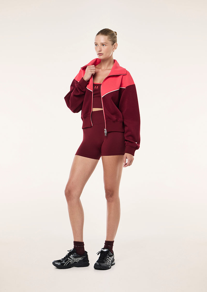 TRIUMPH JACKET IN CABERNET & STRAWBERRY BY P.E NATION, WOMEN'S ATHLEISURE JACKETS 