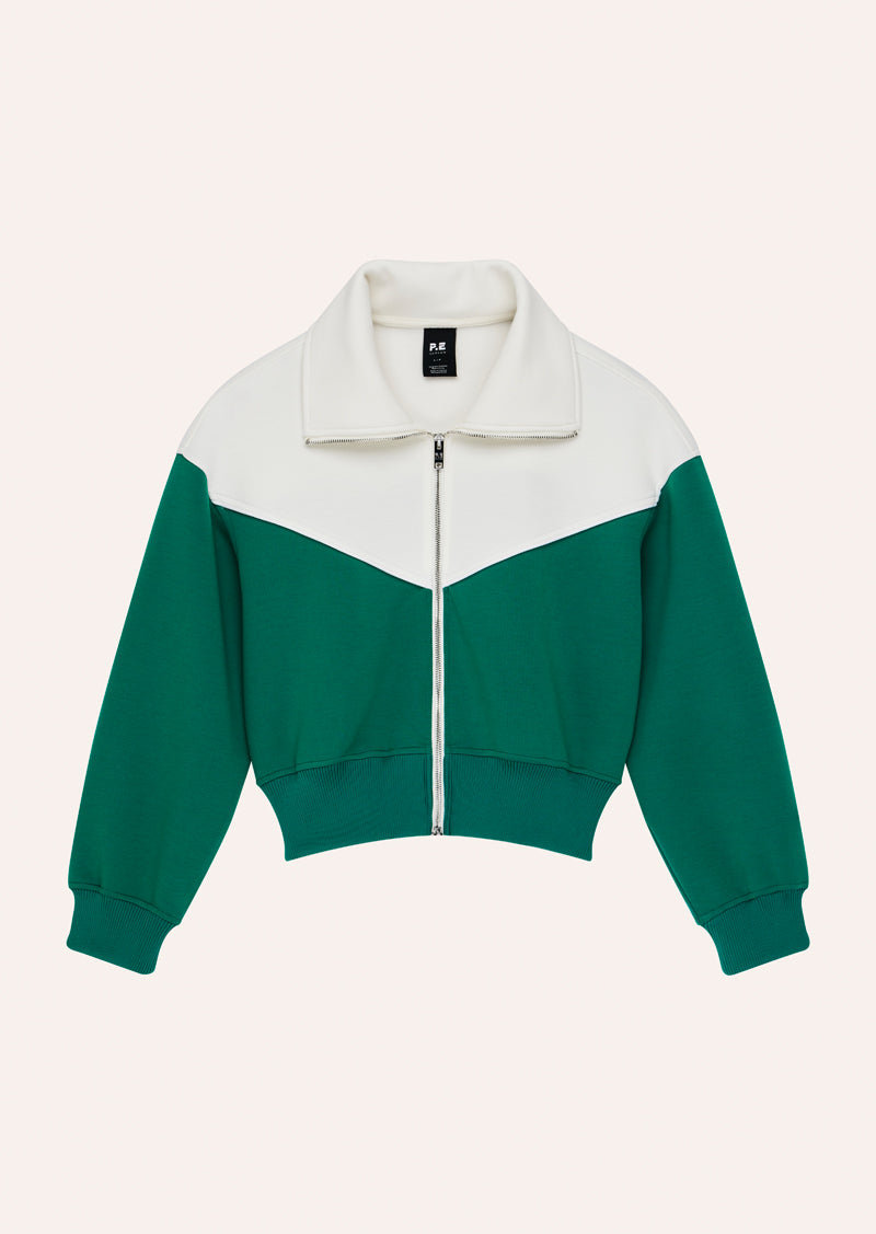 TRIUMP JACKET IN COLLEGE GREEN AND WHISPER WHITE BY P.E NATION, WOMEN'S JACKETS